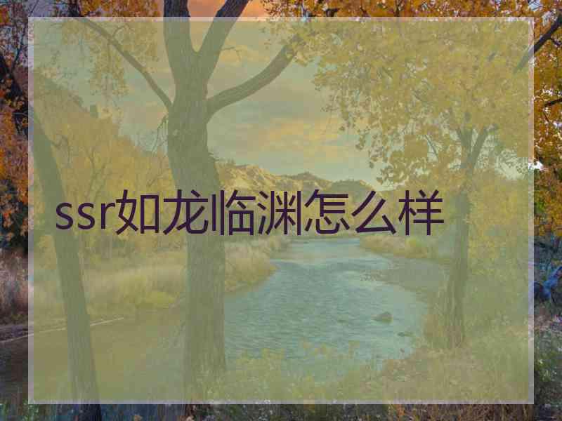 ssr如龙临渊怎么样